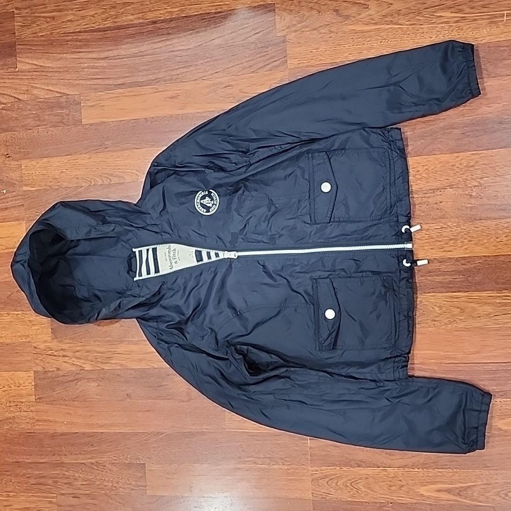 ABERCROMBIE & FITCH Hooded Full Zip Jacket Windbreaker Navy Blue Medium